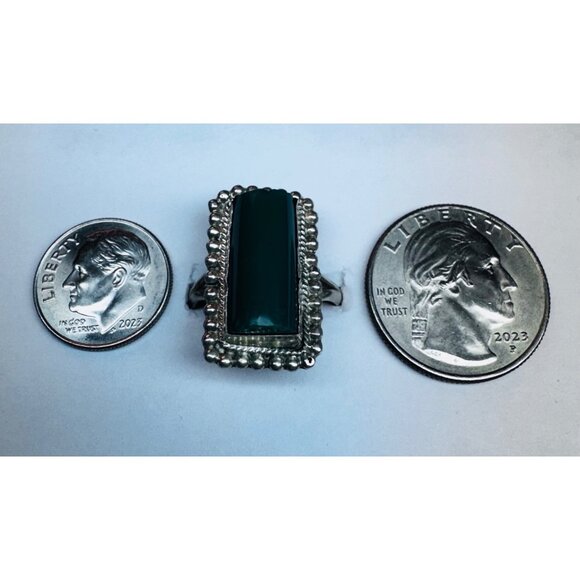 Vintage 925 Sterling Silver Green Onyx Rectangle Ring Size 9 Estate Jewelry - Picture 8 of 12